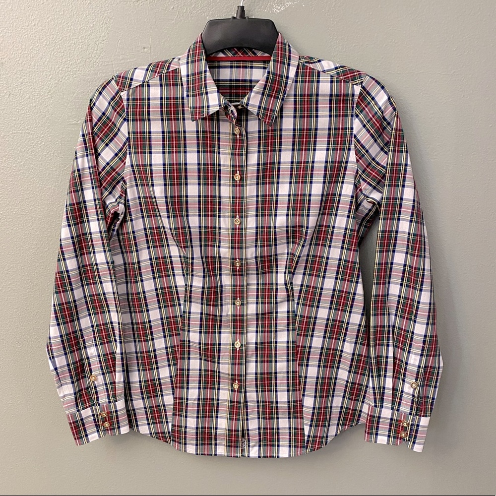Classic Women's Plaid Button-Down Shirt - Red & Navy